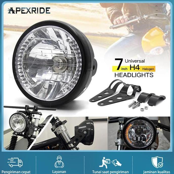 CIARY Hitam 7 Inch H4 35W LED Kepala Bulat Lampu Ninja Daymaker Sepeda Motor Harley-Davidson Head La