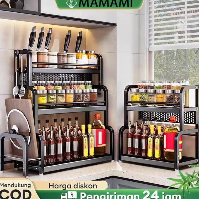 BRAGANZ Rak Bumbu Dapur Stainless Steel Rak Botol Bumbu Rak Bumbu Rak Penyimpanan Bumbu Dapur Rak bu