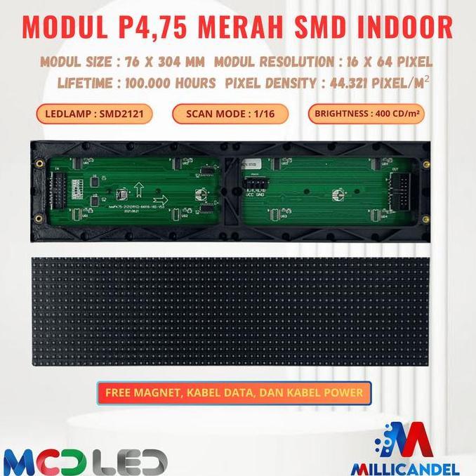 PANEL MODUL P4,75 P4.75 F3.75 F3,75 16X64 SMD MATRIX MERAH RED RG INDOOR