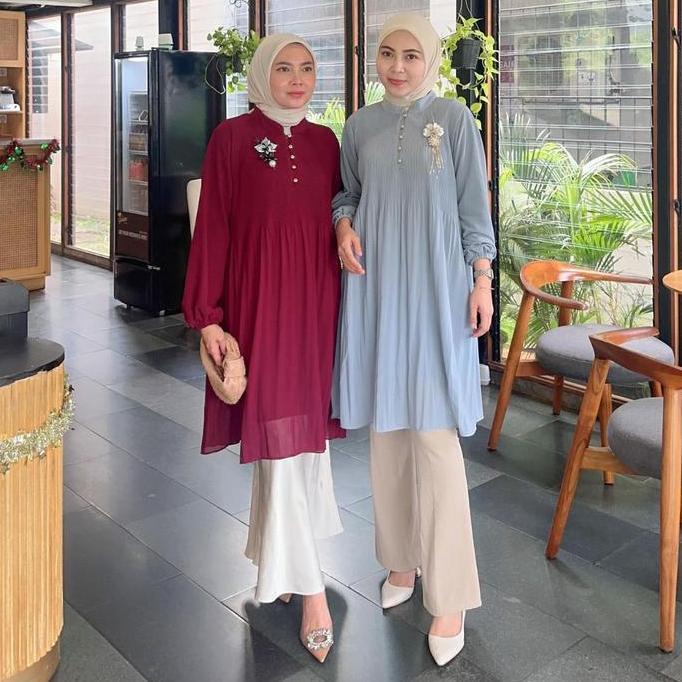 BELLE PLEATED TUNIC | Pleated Long Tunic | Tunic Plisket Wanita Premium | Tunic Korean Look | Tunik 