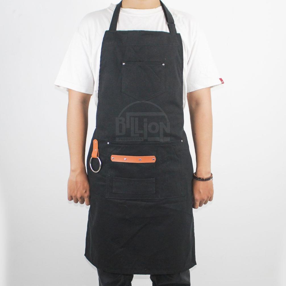 Bp Apron Barista Canvas Leather Tali Leher Celemek Barista Pria Wanita Unisex