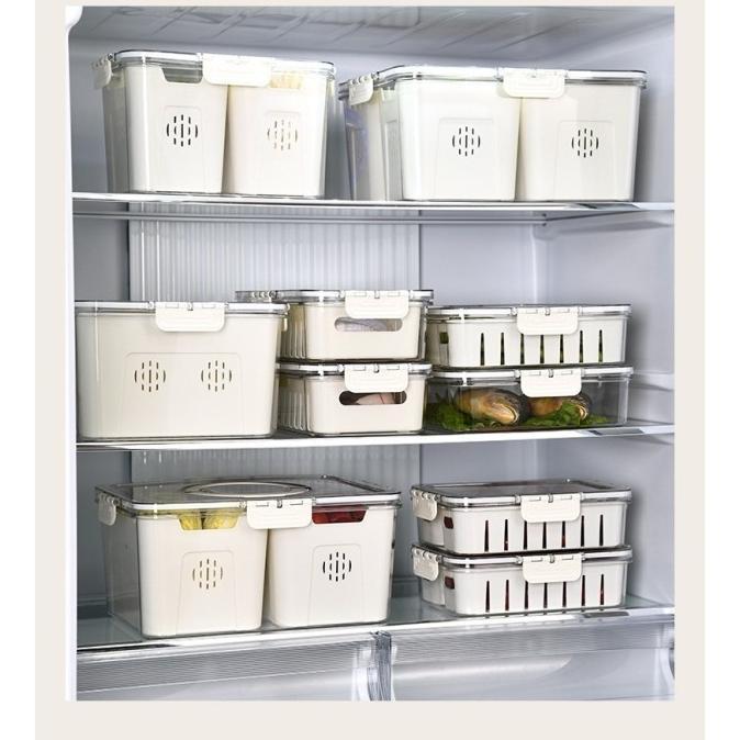 Discount Kontainer Kulkas Tempat Penyimpanan Makanan Dengan Saringan dan Tutup Transparan Penutup pe