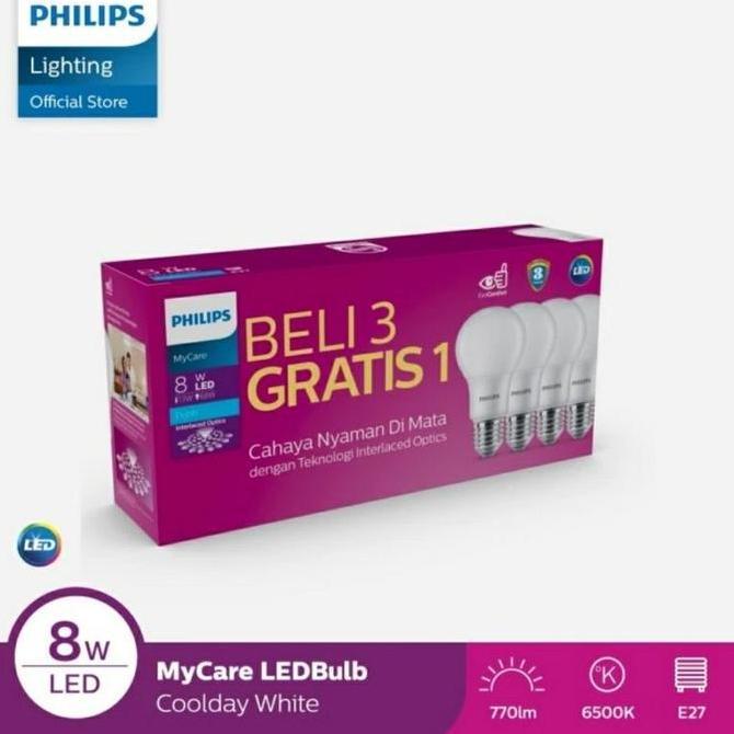 Allthebest- Lampu Led Philips 8w Putih Paket isi 4 Philips 8 watt