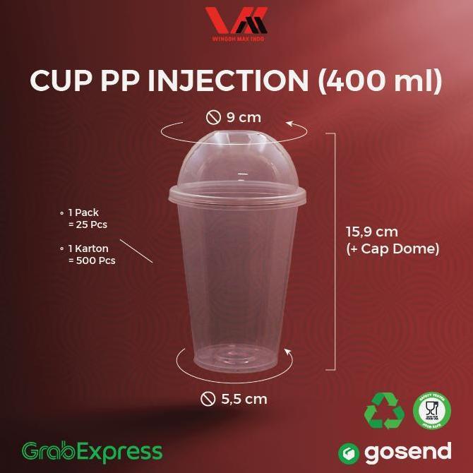 [ 500 pcs ] CUP INJECTION 400ML - GELAS PLASTIK BOBA 14OZ - WINGOH DS