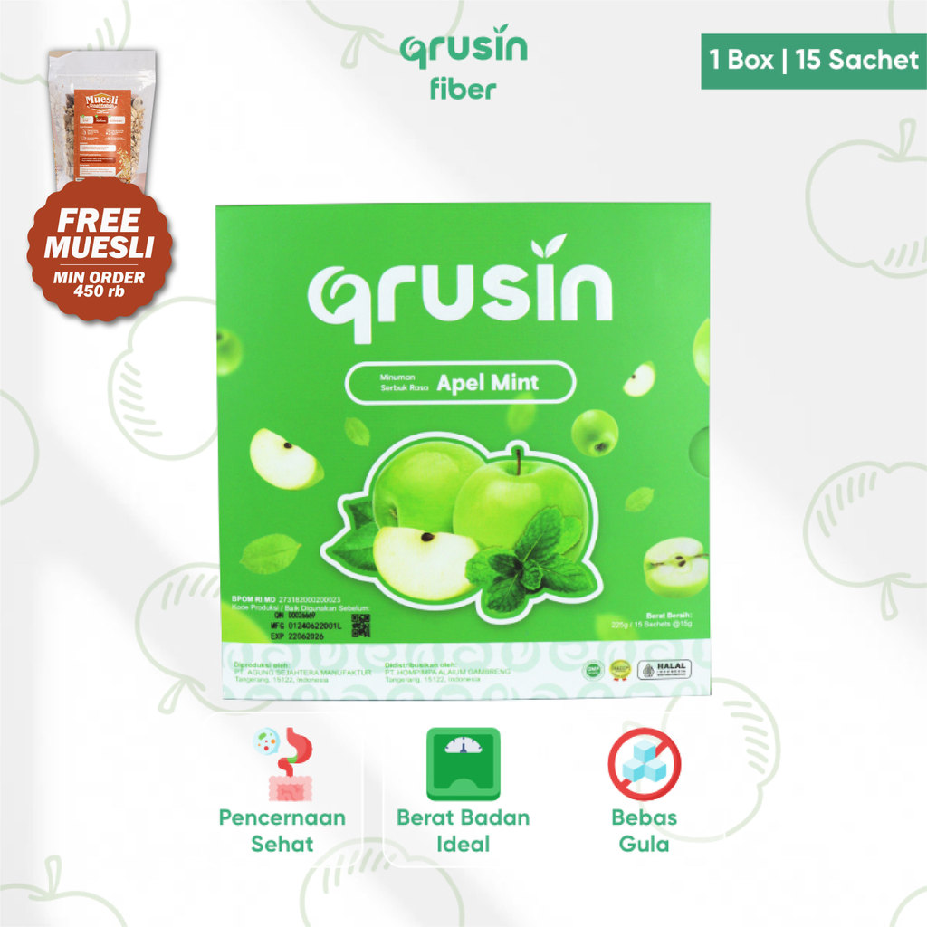 Qrusin Minuman Diet Serat Fiber Slim Suplemen Detox Pelangsing Penurun Berat Badan 1 Box 1BXB