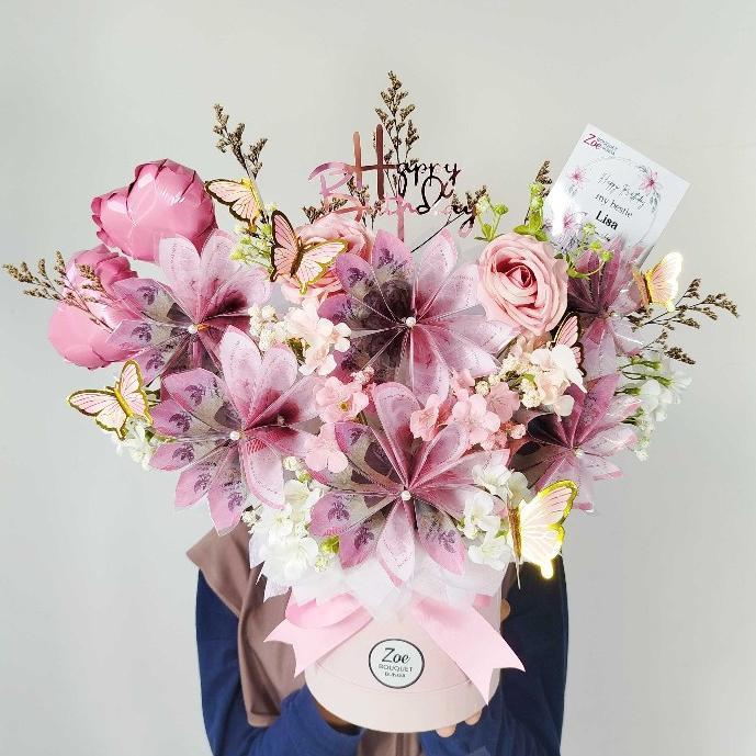 [Hello.missflorist] Buket Uang Balon Bloombox bunga artificial Buket Uang Wisuda Keranjang Money bou