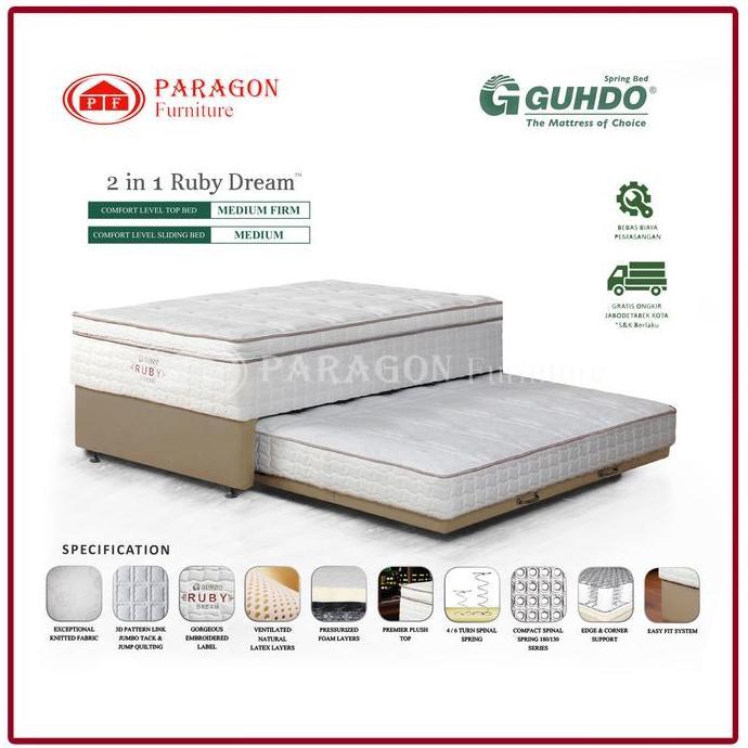 FYP GUHDO SPRING BED 2IN1 RUBY LATEX PLUSH TOP 90 100 120 140 160 180X200 TANPA HEADBOARD ''