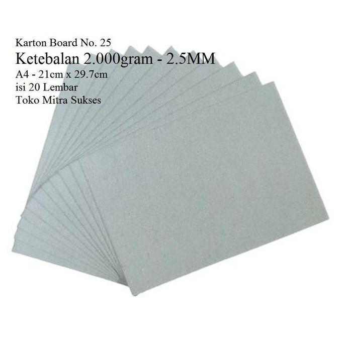 20 Lembar Karton Board Abu Abu A4 No 25 Ketebalan 2.5Mm