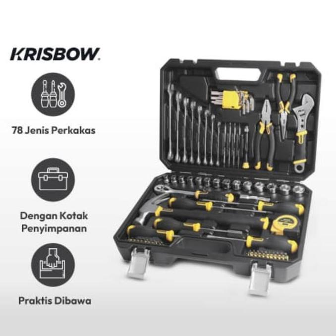 Terlaris Krisbow Tool Kit Set 78 Pcs Alat Mekanik Kotak Perkakas