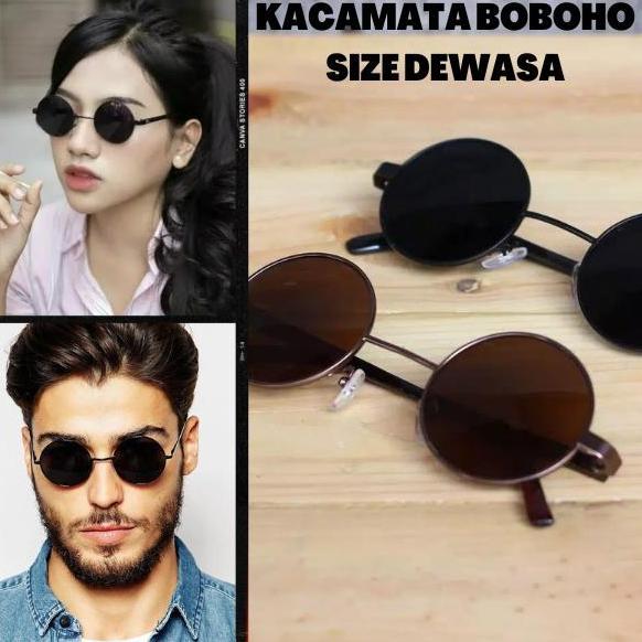 WAITEKNO kacaMATA BULAT BOBOHO DEWASA frame hitam Kaca Lensa kacamata hitam bulat