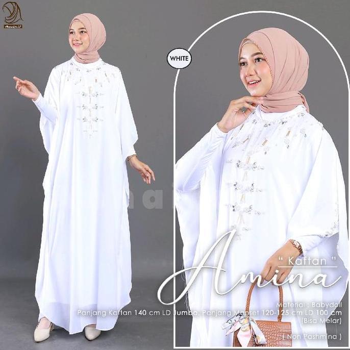AMINA KAFTAN - KAFTAN BAHAN BABY DOLL PLUS MANSET BUAT LEBARAN BY ANNAIRA.ID