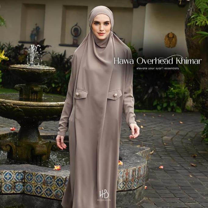 HIJABERLIN - Hawa Overhead Khimar Dress Wood - Gamis Syari Umroh Haji Premium