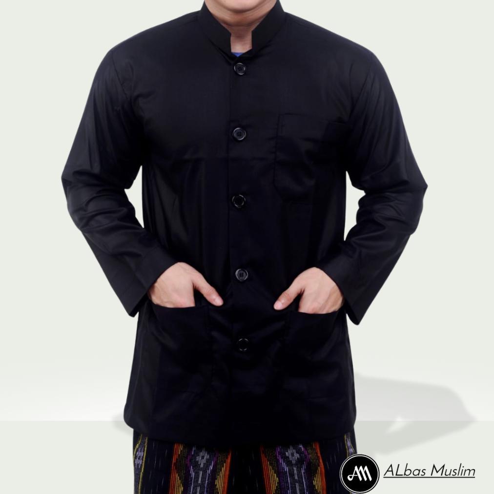 Fast Delivery Baju Koko Pria Lengan Panjang Haibah Polos Jumbo Saku Depan Matt Toyobo Warna Putih Tu