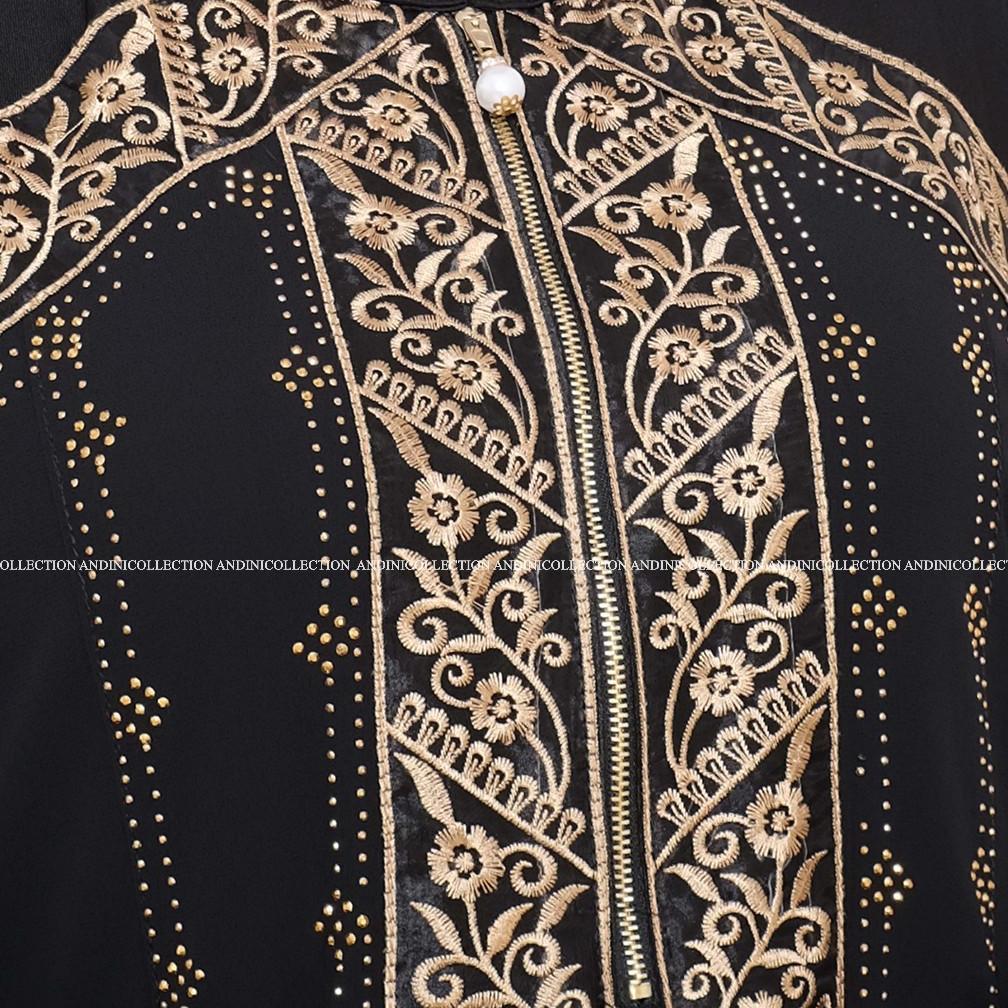 ORIGINAL ANDINICOLLECTION ABAYA TURKEY 465 AMARTA HITAM PUTIH DEWASA MUSLIM BORDIR DAN PAYET MEWAH