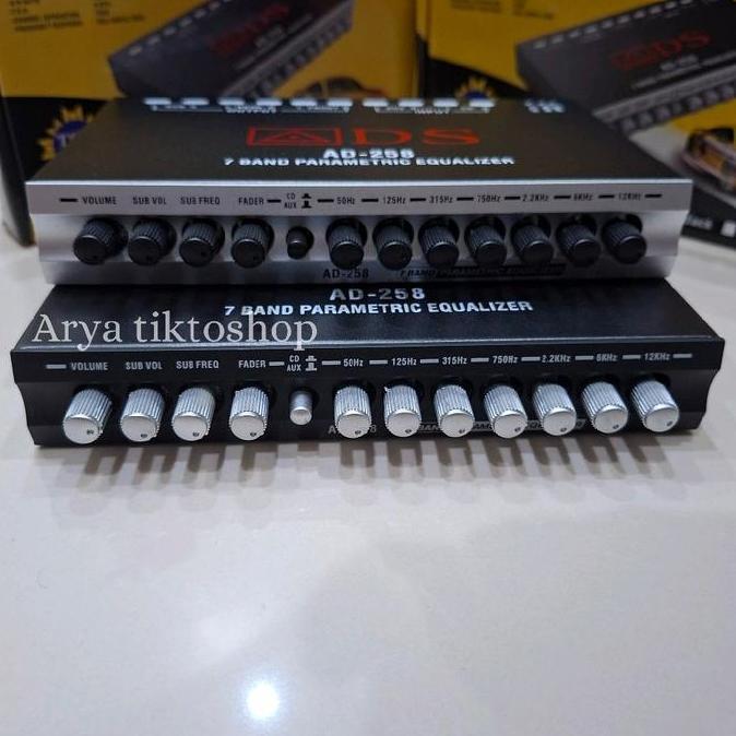 Pream Parametrik ADS AD 258 Equalizer 7 Band Hitam Silver Penjernih Suara Mobil Input DC11-15V Outpu