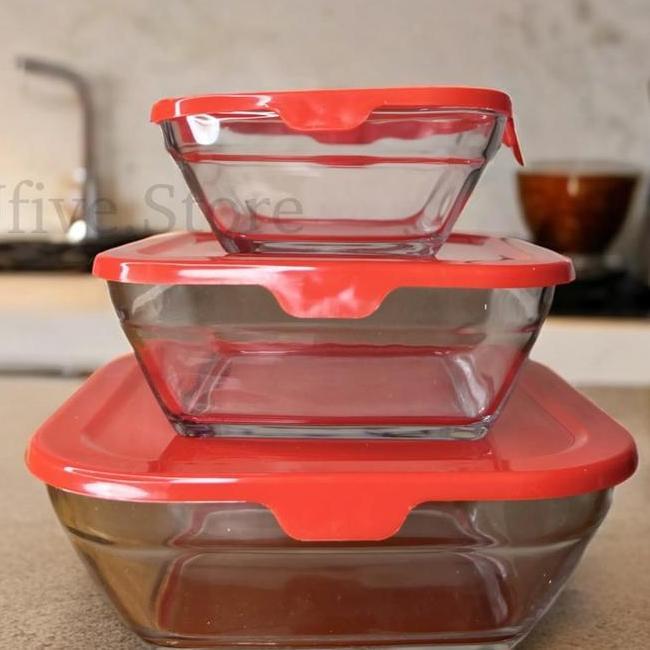 1 Set Mangkok Mangkok Kaca Dengan Tutup Mangkok Makan