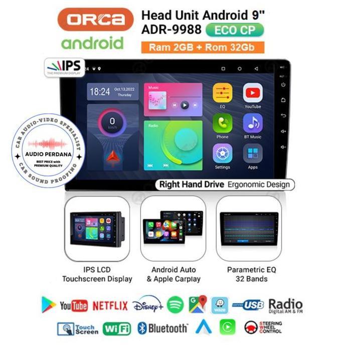 Headunit Android Carplay Honda Jazz GD3-City 2001-2007 ORCA ECO