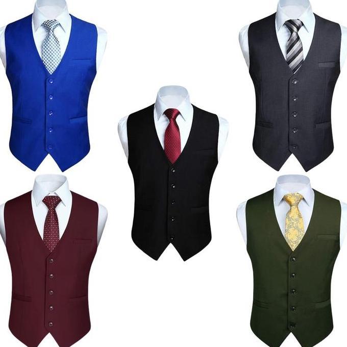 Setelan Rompi Jas Pria Katun Biru Dongker ROM 477 Best Quality