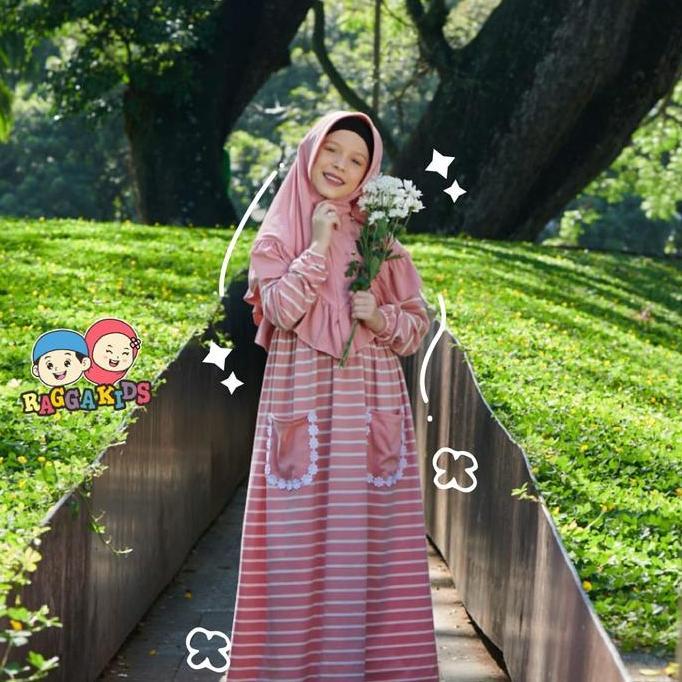 Gamis anak motif garis | Gamis kaos anak motif stripe Raggakids Termurah