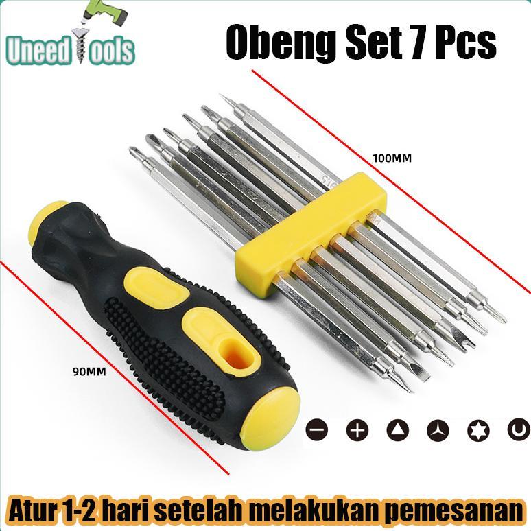DISKON UNEEDTOOLS OBENG SET 7 PCS BOLAK BALIK - 12 MATA OBENG  Y/U PLUM BLOSSOM SEGITIGA OBENG MULTI