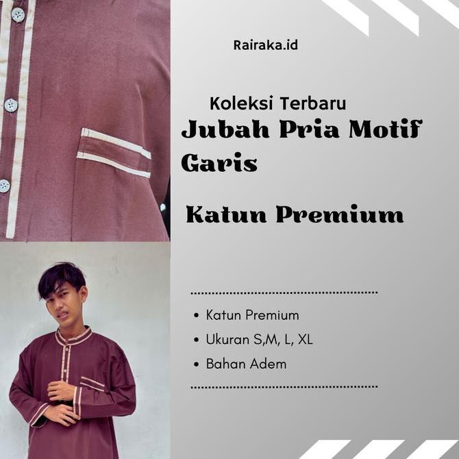 Limited, Rairaka.Id Jubah Pria Dewasa Bahan Katun Premium Motif Garis Gamis Pria Ukuran S M L Xl Bah