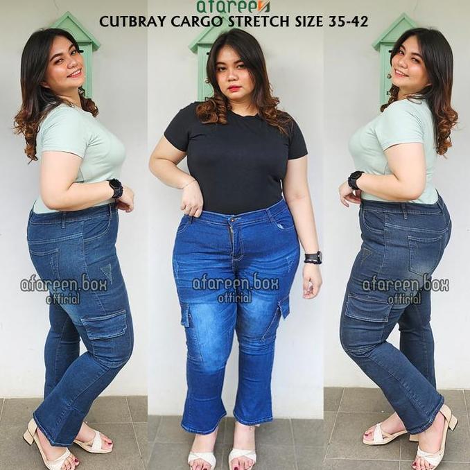 DV174 - Jeans Cutbray Cargo Wanita Jeans Cargo Cutbray Celana Jeans Panjang Cutbray Wanita Jumbo Siz