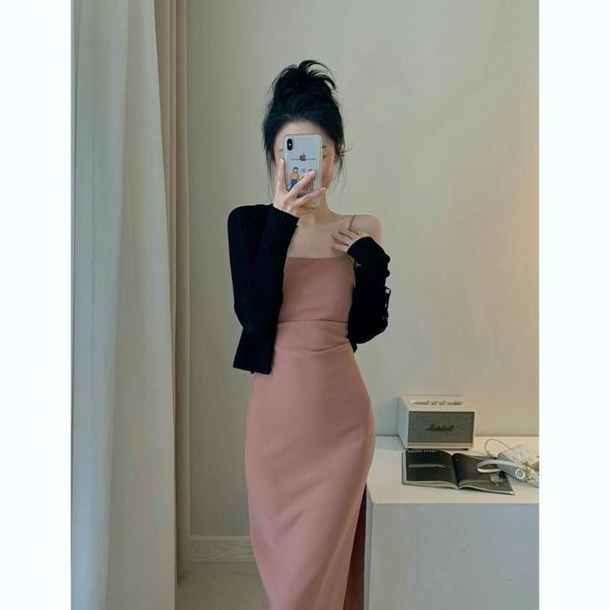 DI44 - 7828 baby pink dress korean style vintage putih kekinian girl gaun dress wanita party dress b