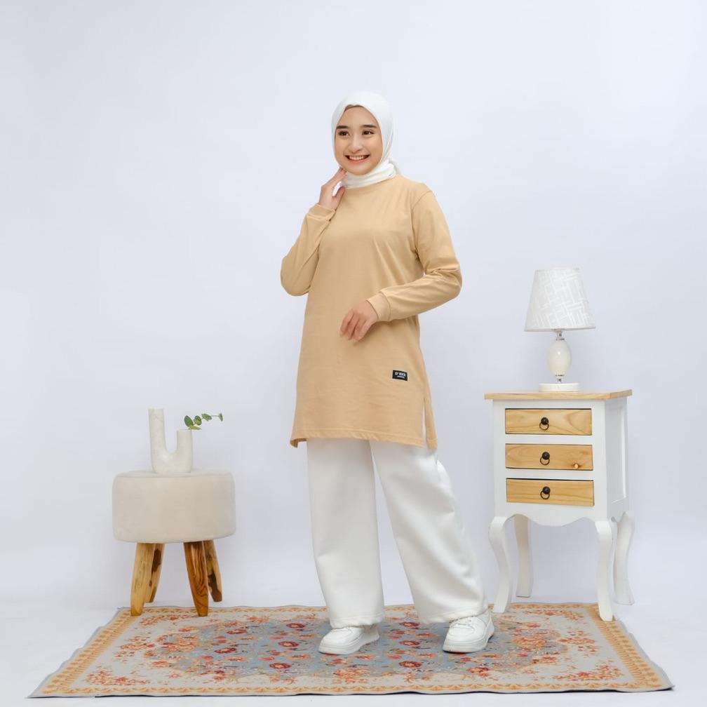 FAVORIT KAOS TUNIC LENGAN PANJANG,BAJU TUNIC WANITA TERKINI,TUNIC LENGAN PANJANG WANITA SAGE GREEN,T