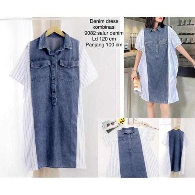 DS38 >> DRESS KOMBINASI DENIM / DRESS WANITA KATUN KOMBINASI DENIM 9082