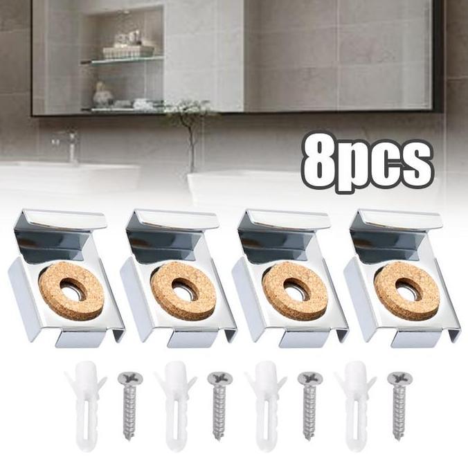 XARANA 8pcs Bracket Cermin Dinding Plat Kaca Jepit Wastafel Jepitan Kaca Cermin Gantungan Ambalan Ce