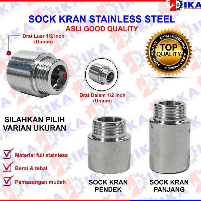Terlaris - Sok Kran Drat Luar Dalam 1/2 Inch Inci Panjang Pendek Kuningan Sock Sambungan Keran Nepel
