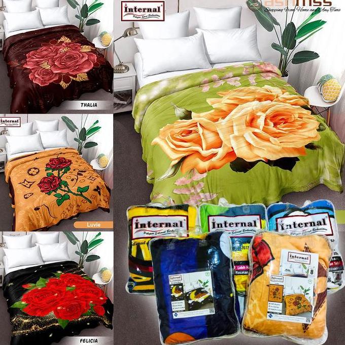 Selimut INTERNAL 160x200 Bulu Super Lembut Motif karakter Bunga Abstak Premium