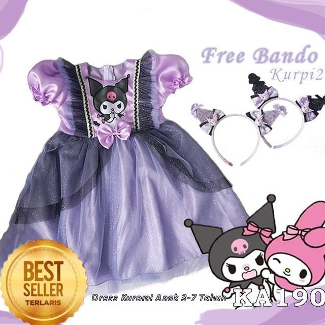 Baju Kuromi Anak 36 Tahun Free Bando Dress Pesta Ulang Tahun Mewah Elegan Motif Tema Kuromi Cinnamor