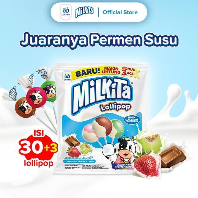 Milkita Permen Lolipop Susu Max Refill Milk Candy 1 Bag Isi 303 Pcs Coklat Strawberry Melon