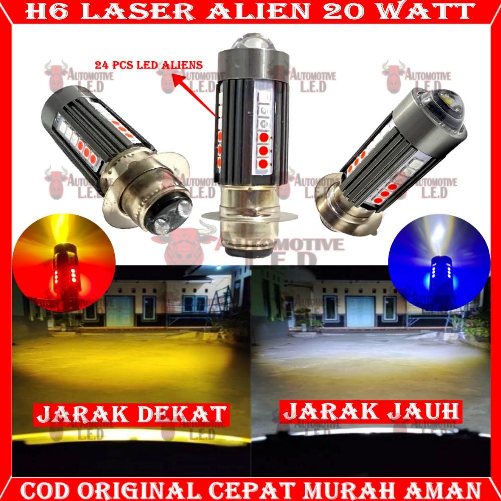 Terbaru Original Lampu Utama Motor H6 Laser 30 Led Alien H6 Led Laser 2 Warna Hi / Loo 20 Watt | Boh