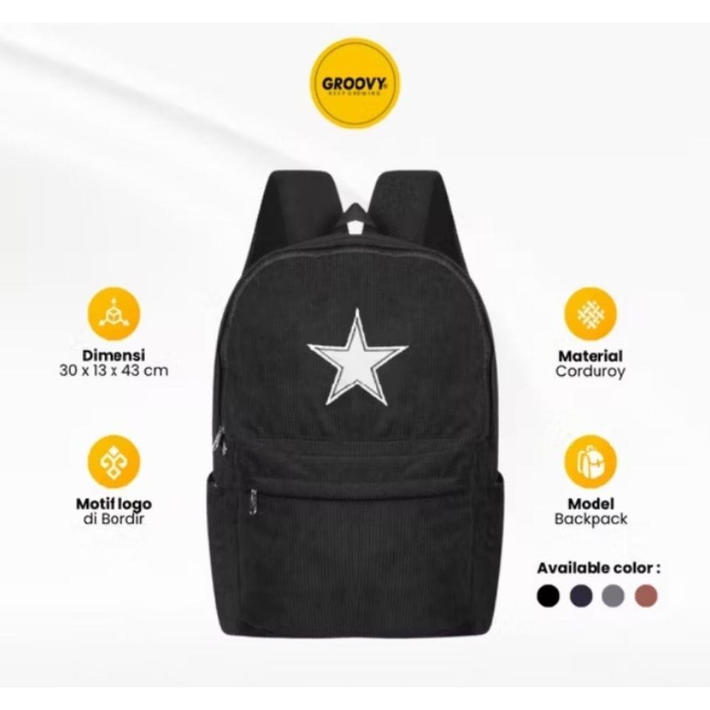 BEST SELLER TAS RANSEL CORDUROY "BINTANG". TAS BACKPACK UNISEX CORDUROY. RANSEL FASHION