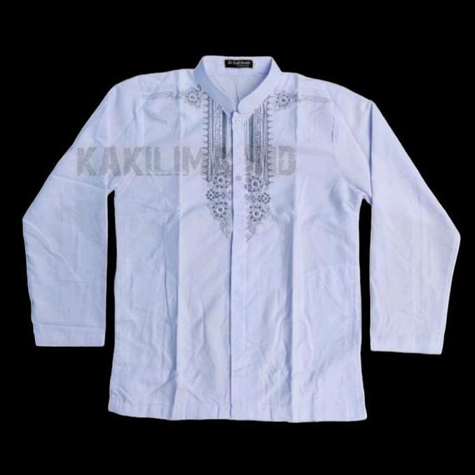 Baju koko Putih Bordir Anak Remaja SD SMP - Kemeja Koko Anak Model Terbaru Bahan Katun Halus Kantong