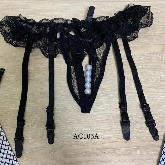 Aksesoris Lingerie y Set Stocking Garter Belt Hitam Premium AC103A