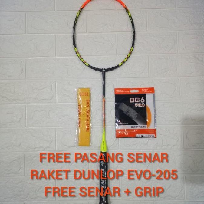 RAKET BADMINTON DUNLOP EVO-205 FREE SENAR LEONEPRO + GRIP