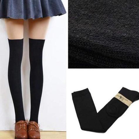 OKPO Overknee Socks Kaos Kaki Dewasa Sepaha Kaos Kaki Polos Panjang  Tebal Hitam Putih