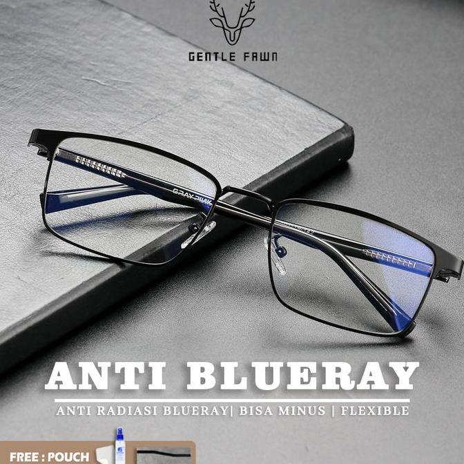 New  Gray Pink Frame Kacamata Antiradiasi Style Kotak Metal Bisa Minus 1906