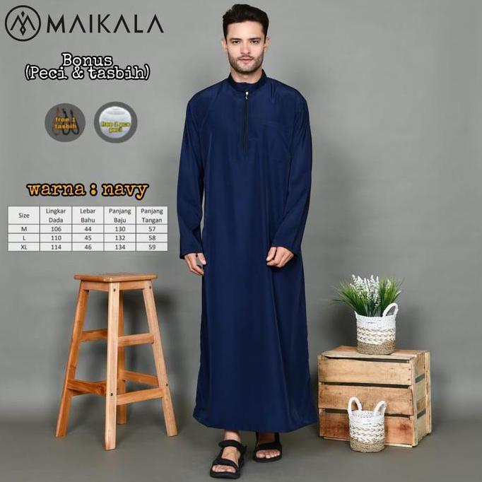 Terbaru Laris, Jubah Gamis Pria Model Simple Polos Original Maikala Premium Al Haramain Warna Biru N