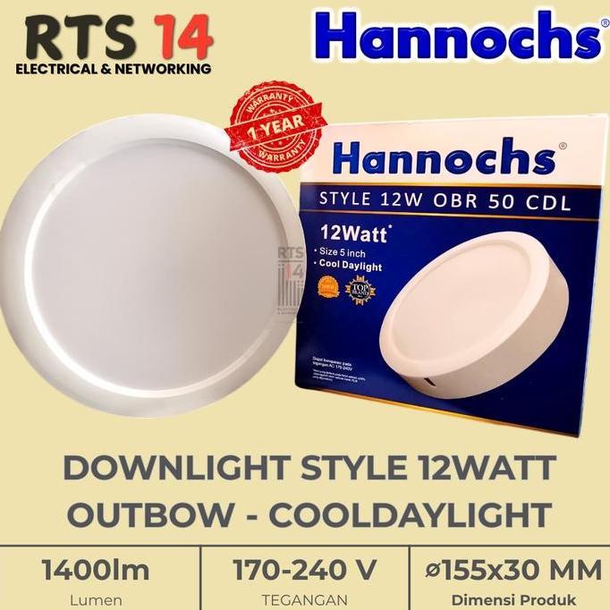 Hannochs Downlight Style 12Watt Outbow Cooldaylight - Lampu Downlight Tempel 12W Hannochs