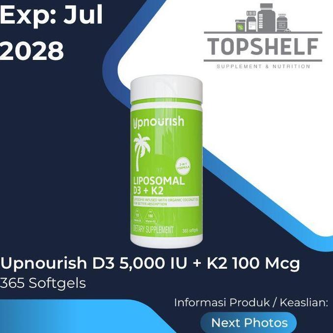 Upnourish Liposomal Vitamin D3 5000IU + K2 (MK-7) 100 Mcg Softgels USA