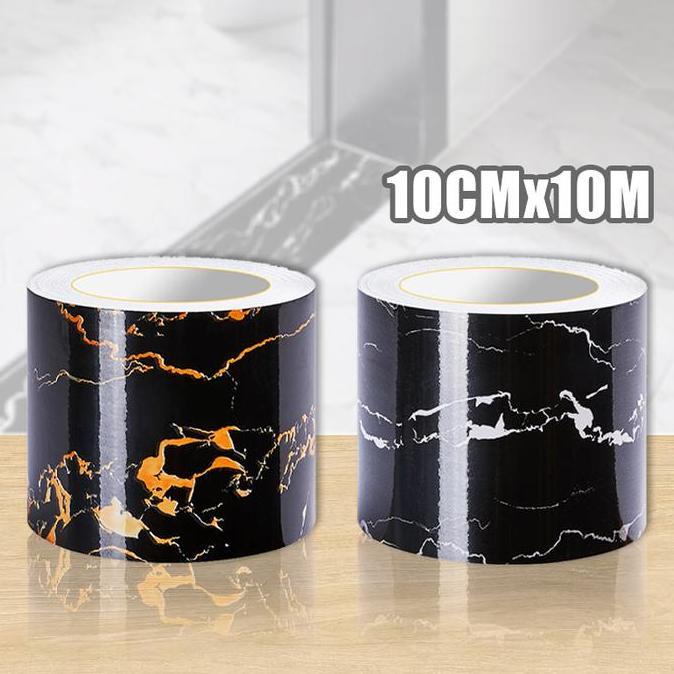 SUSTOMA 10M Tembok Stiker Keramik Border Strip Stiker Dekorasi Lantai Stiker Marmer