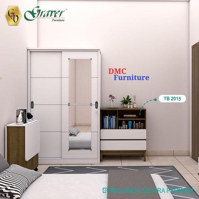 Lemari Baju 2 Pintu Sliding 120 Lemari Pintu Geser Putih GRAVER