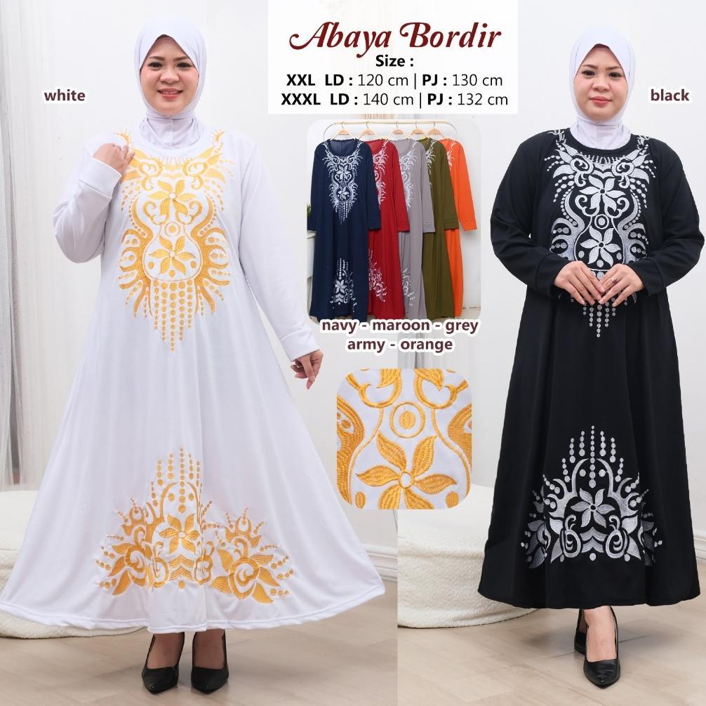 Gamis Abaya Bordir Premium / Gamis Mewah Undangan / Gamis Acara Nikahan / Gamis Putih Premium Ld 120
