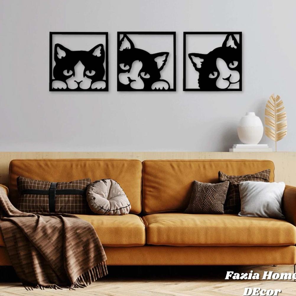 HIASAN DINDING 3D GAMBAR KUCING 3 PANEL/HIASAN DINDING/HIASAN RUMAH/HIASAN RUANG TAMU