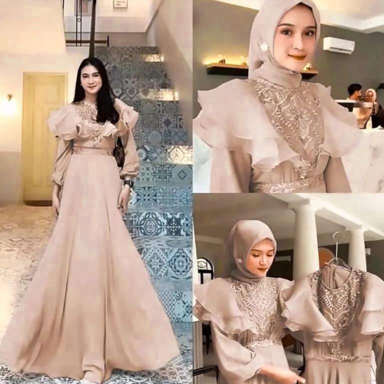 Femes Meghan Dress Gamis Brukat Organza Mewah Gaun Pesta Maxi Muslim Wanita Premium