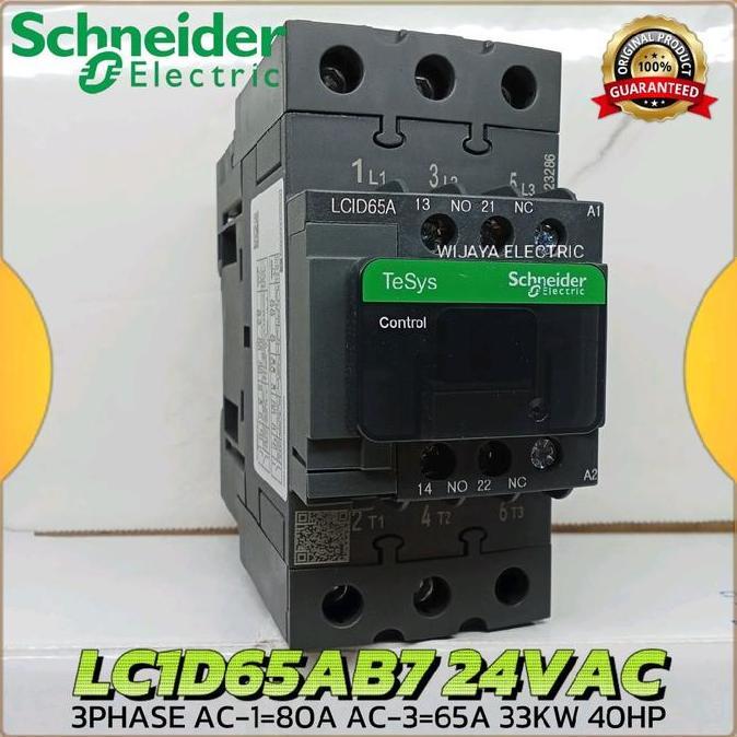 Kontaktor Contactor Schneider Lc1D65Ab7 24Vac 65A 3P Lc1D65A B7 24V Premium
